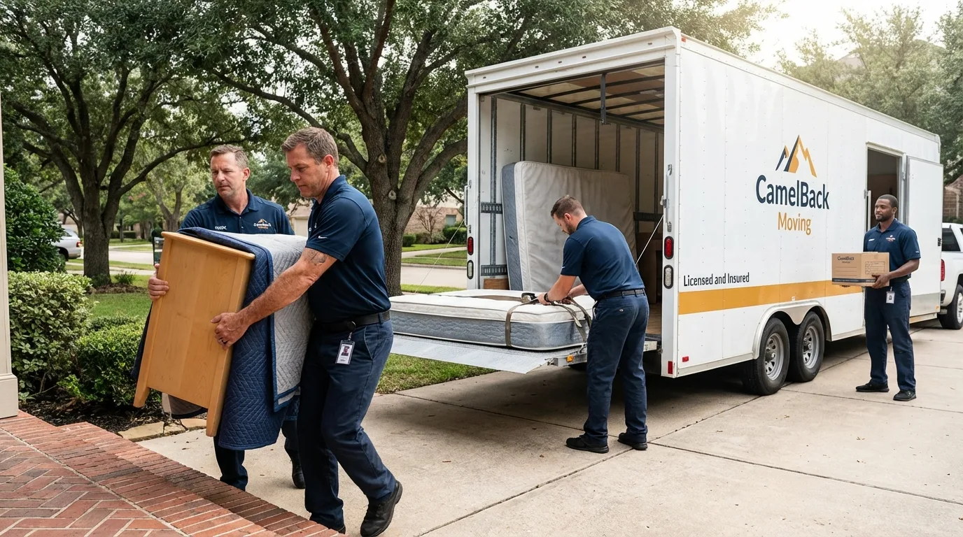 Crew loading residential truck for cross-state move from Saint Francis, MN